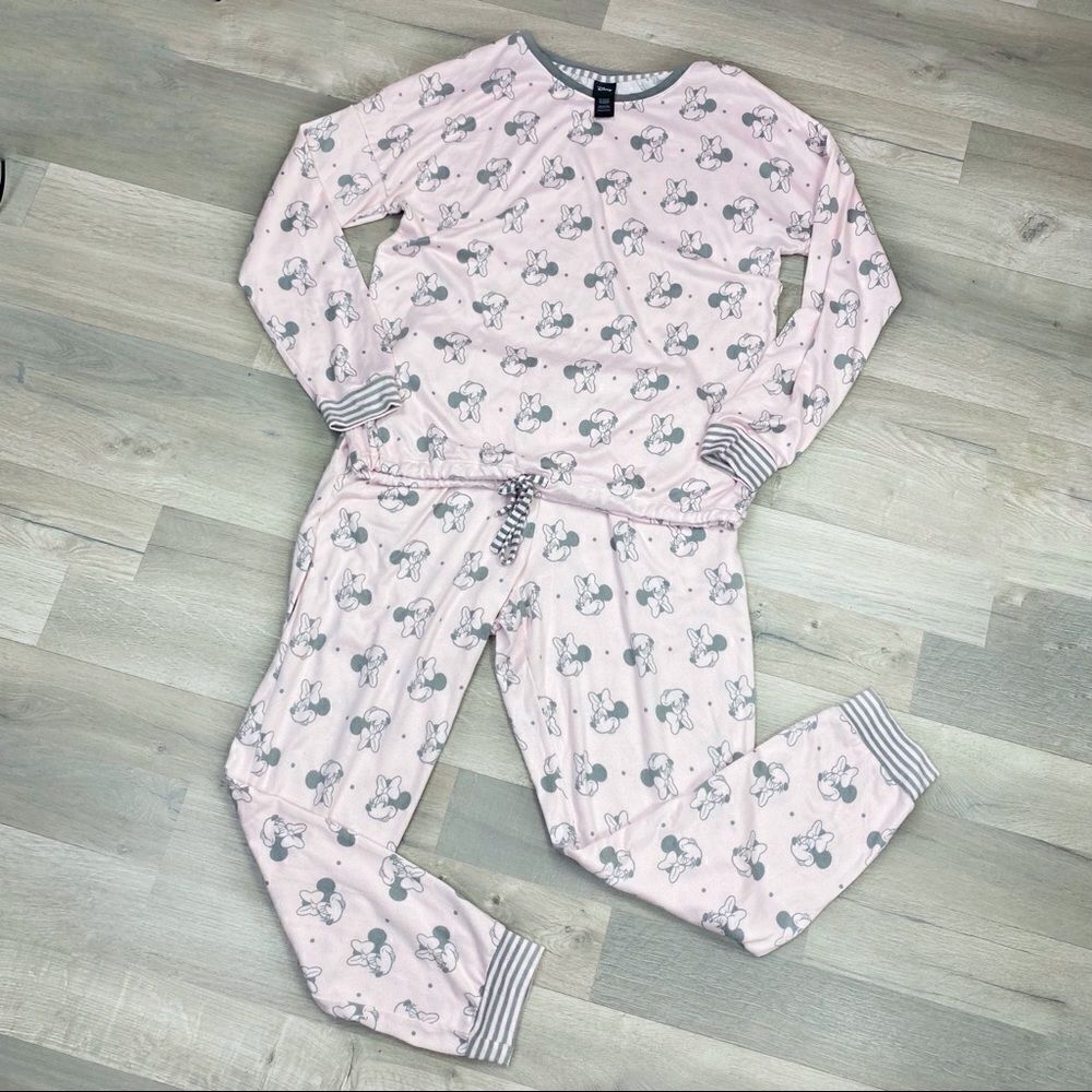 Disney Minnie Mouse Pajama Set Sweater Knit Jogger‎ Style Pink Gray Medium